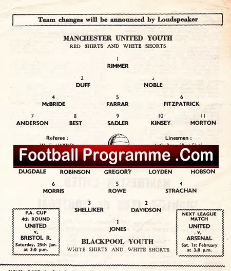 Manchester United v Blackpool 1964 – Youth Match George Best