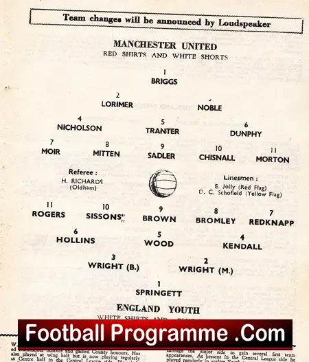Manchester United v England 1964 – Youth Match Old Trafford 2