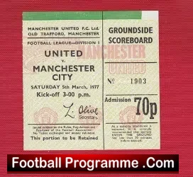 Manchester United v Manchester City 1977 – Man Utd Ticket