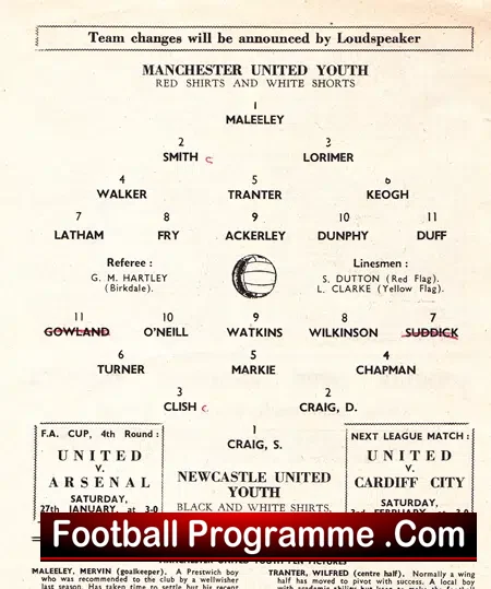 Manchester United v Newcastle United 1962 – Youth Cup Match