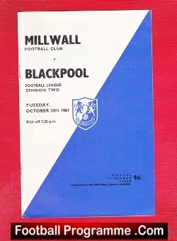 Millwall v Blackpool 1967 - football programme