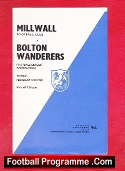 Millwall v Bolton Wanderers 1968 - football programme