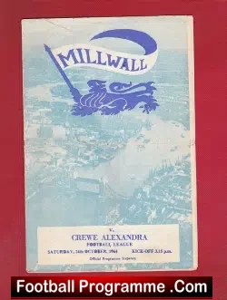 Millwall v Crewe Alexandra 1964 - football programme