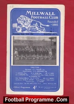Millwall v Exeter City 1957 - football programme
