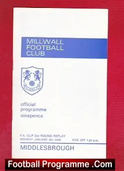 Millwall v Middlesbrough 1969 - football programme
