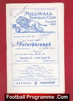Millwall v Peterborough United 1961 - Multi Autographs - football programme