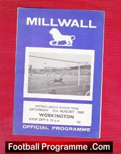 Millwall v Workington 1965 - football programme