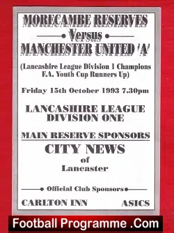 Morecambe v Manchester United 1993 - Reserves Match + Beckham