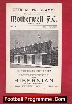 Motherwell v Hibernian Hibs 1961 - football programme