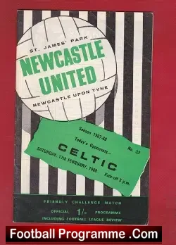 Newcastle United v Glasgow Celtic 1968