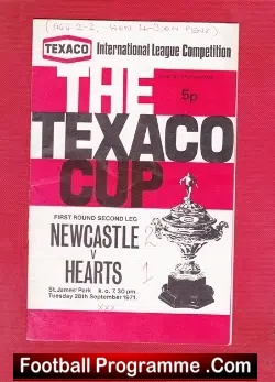 Newcastle United v Heart of Midlothian Hearts 1971 – Texaco Cup