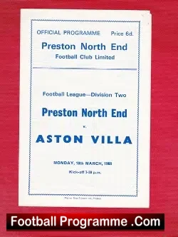 Preston North End v Aston Villa 1968 - 4 page Issue - football programme