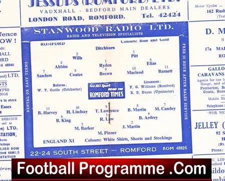 Romford v England Amateur XI 1963 – Friendly Match