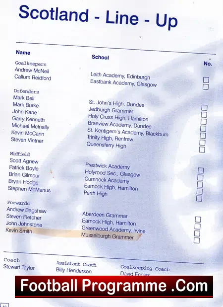 Scotland v Belgium 2002 – U15 Schoolboys at Aberdeen