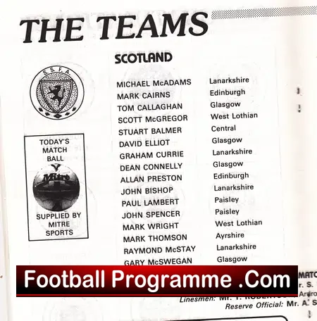 Scotland v Wales 1985 – Schoolboys at Kilmarnock