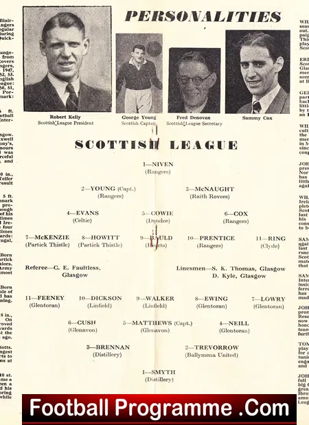 Scottish League v Irish League 1953 – at Ibrox Rangers