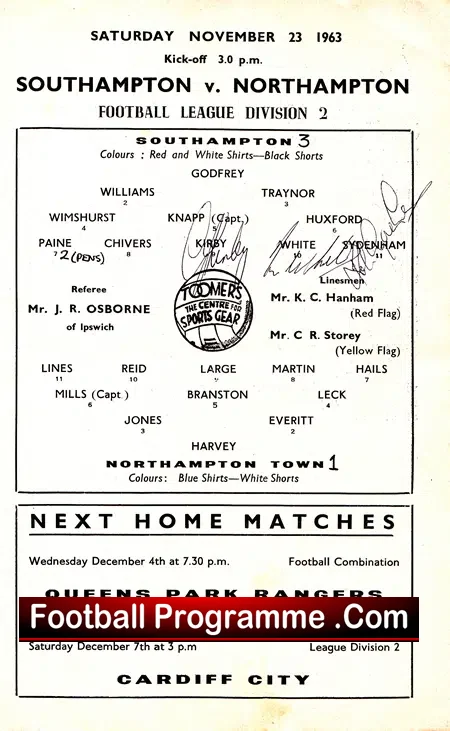 Southampton v Northampton Town 1963 – Multi Autographed