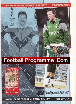 Steve Sutton Testimonial Nottingham Forest 1992 - football programme