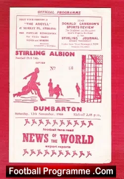 Stirling Albion v Dumbarton 1960 - football programme