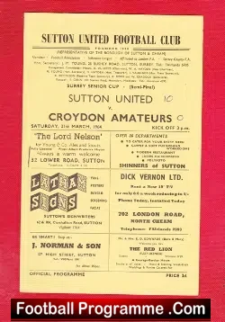 Sutton United v Croydon Amateurs 1964