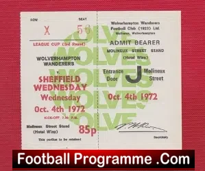 Wolves Wolverhampton v Sheffield Wednesday 1972 Football Ticket