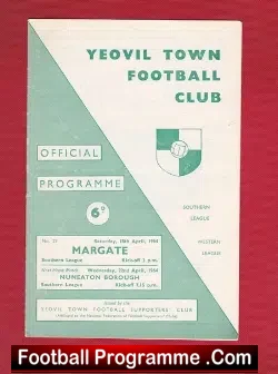 Yeovil Town v Margate 1964 - football programme