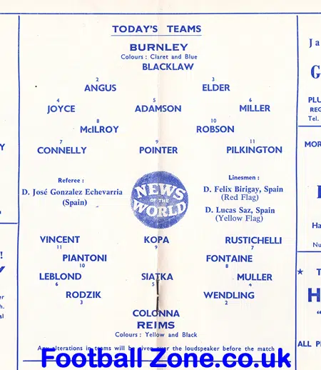 Burnley v Reims 1960 – France French Team