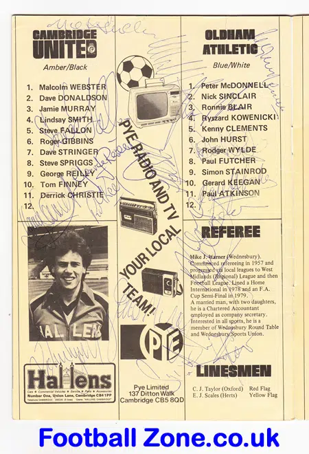 Cambridge United v Oldham Athletic 1980 - Multi Autographs