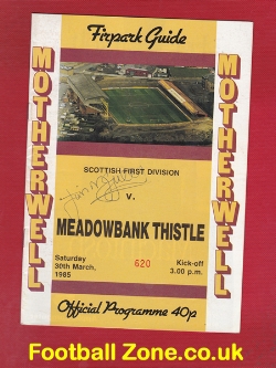 Motherwell v Meadowbank Thistle 1985 – Signed Autograph