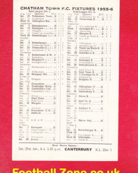 Chatham Town v Tunbridge Wells 1956 – Single Sheet