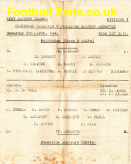 Beckenham Town v Thameside 1949 – Reserves Match 48/49