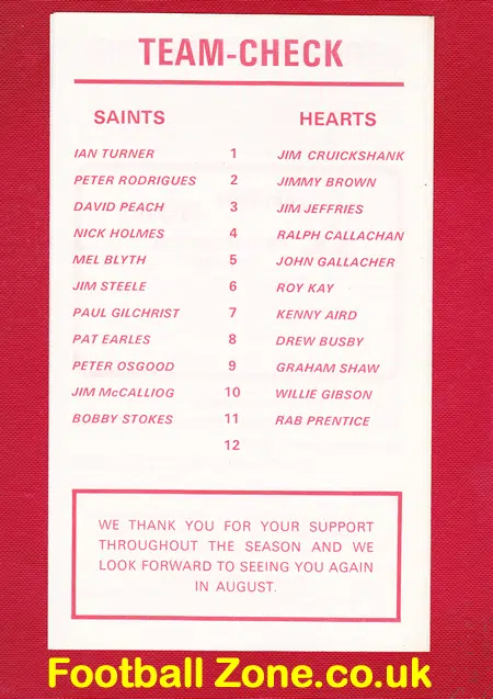 Southampton v Heart of Midlothian Hearts 1976 – Friendly