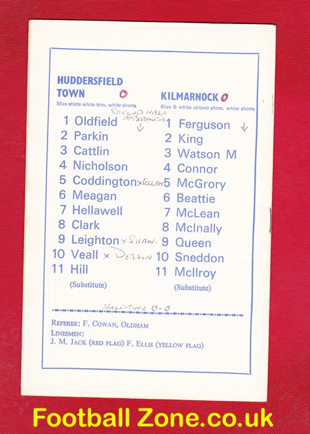Huddersfield Town v Kilmarnock 1967 – Friendly Match