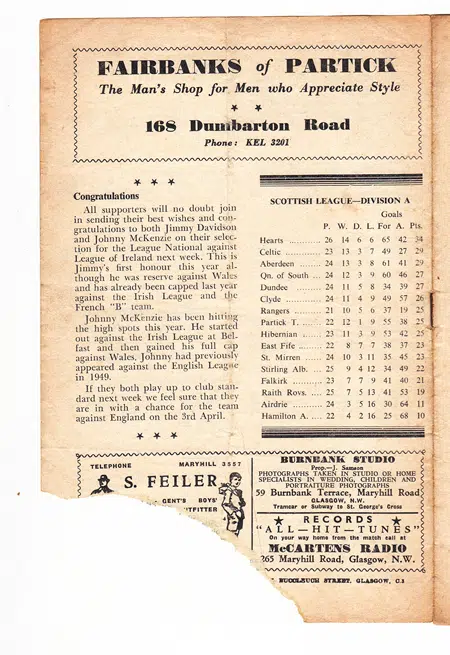 Partick Thistle v Motherwell 1954 - 1953/54