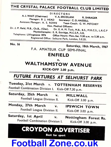 Walthamstow Avenue v Enfield 1967 - Amateur Semi Final