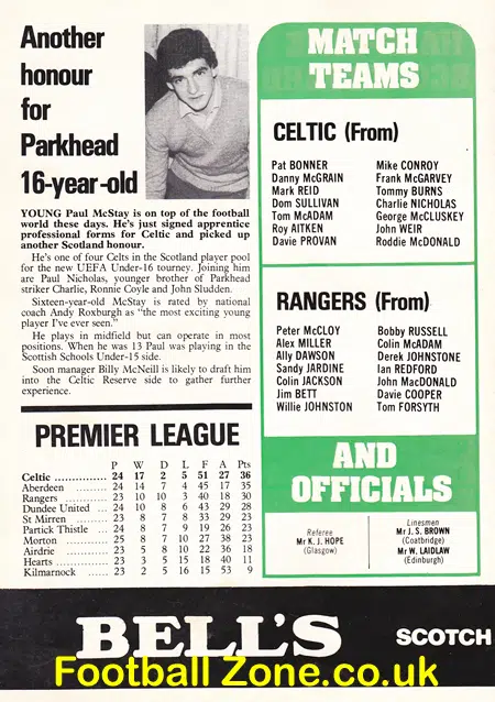 Glasgow Celtic v Glasgow Rangers 1981 – Signed Autographed