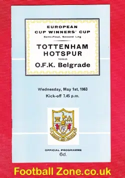 Tottenham Hotspur v OFK Belgrade 1963 - ECWC Semi Final