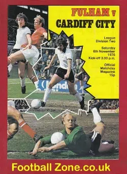 Fulham v Cardiff City 1976 – Inc George Best + Marsh + Moore