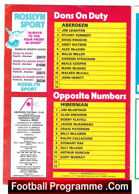 Aberdeen v Hibernian Hibs 1981 – Signed Andy Watson