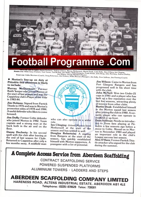 Aberdeen v Greenock Morton 1984 – Multi Autographed SIGNED