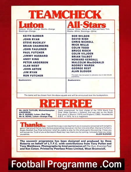 Alan Slough Testimonial Luton Town – George Best and Rod Marsh
