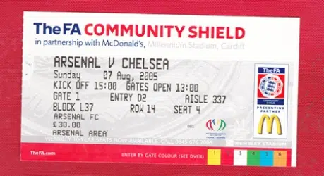 Arsenal v Chelsea 2005 – Charity Shield Football Ticket