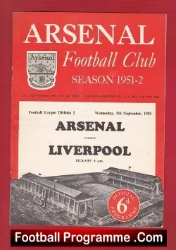 Arsenal v Liverpool 1951 - football programme