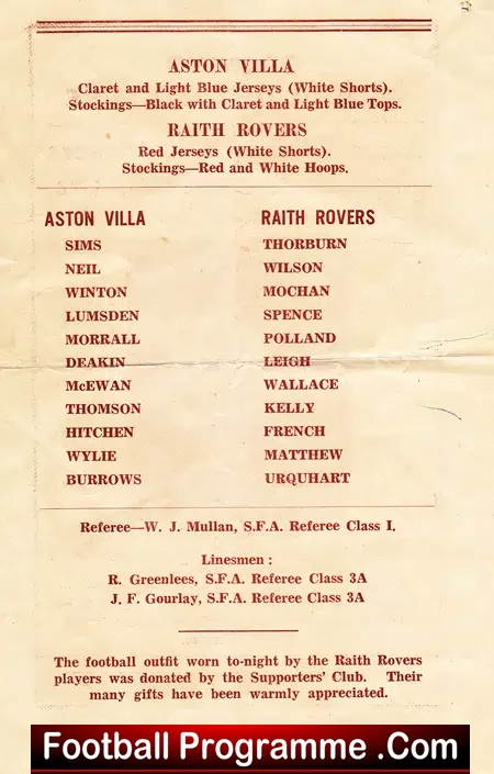 Aston Villa v Raith Rovers 1960 – Opening Of The New Floodlights