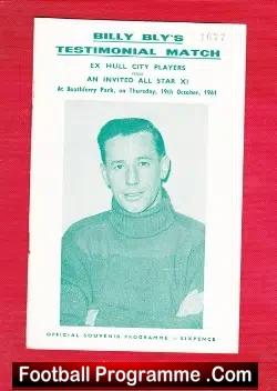 Billy Bly Testimonial Benefit Match Hull City 1961 - football programme