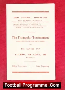 British Army v Belgium Army 1951 - Kentish Cup - Busby Babe - football programme