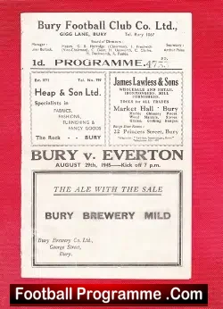 Bury v Everton 1945 – Old Football Programme – Abandoned
