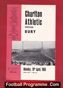 Charlton Athletic v Bury 1965 - football programme