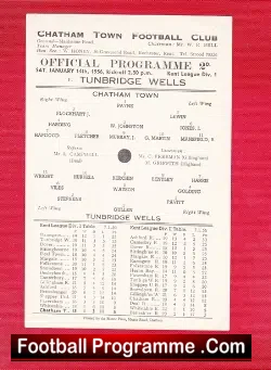 Chatham Town v Tunbridge Wells 1956 – Single Sheet