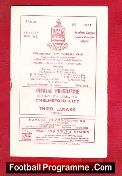 Chelmsford City v Third Lanark 1961 – Friendly Match